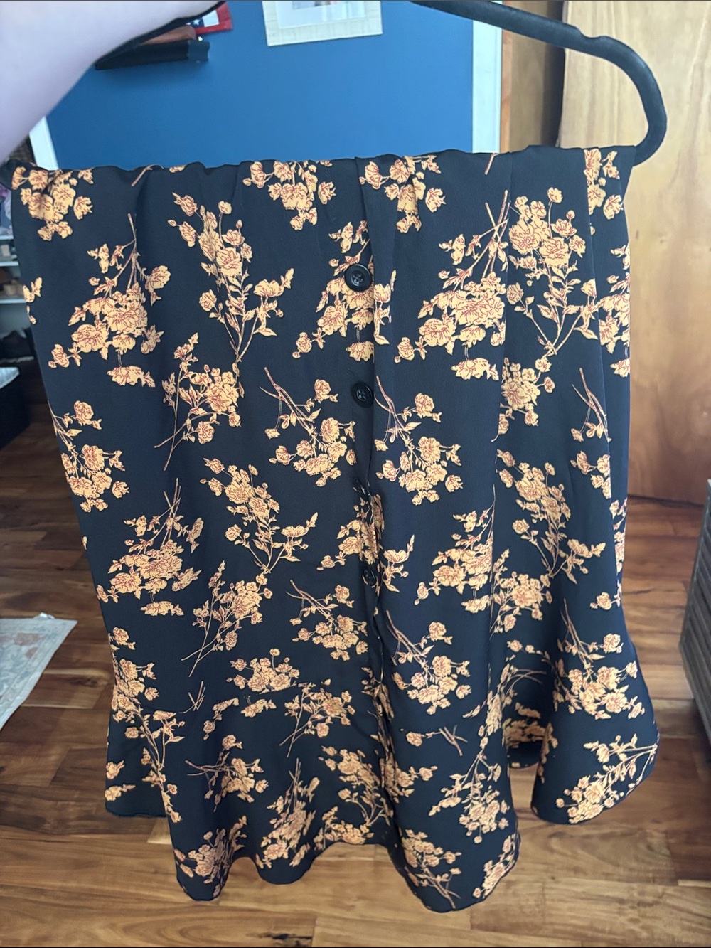 H&M Black Skater Skirt with Yellow Floral Print